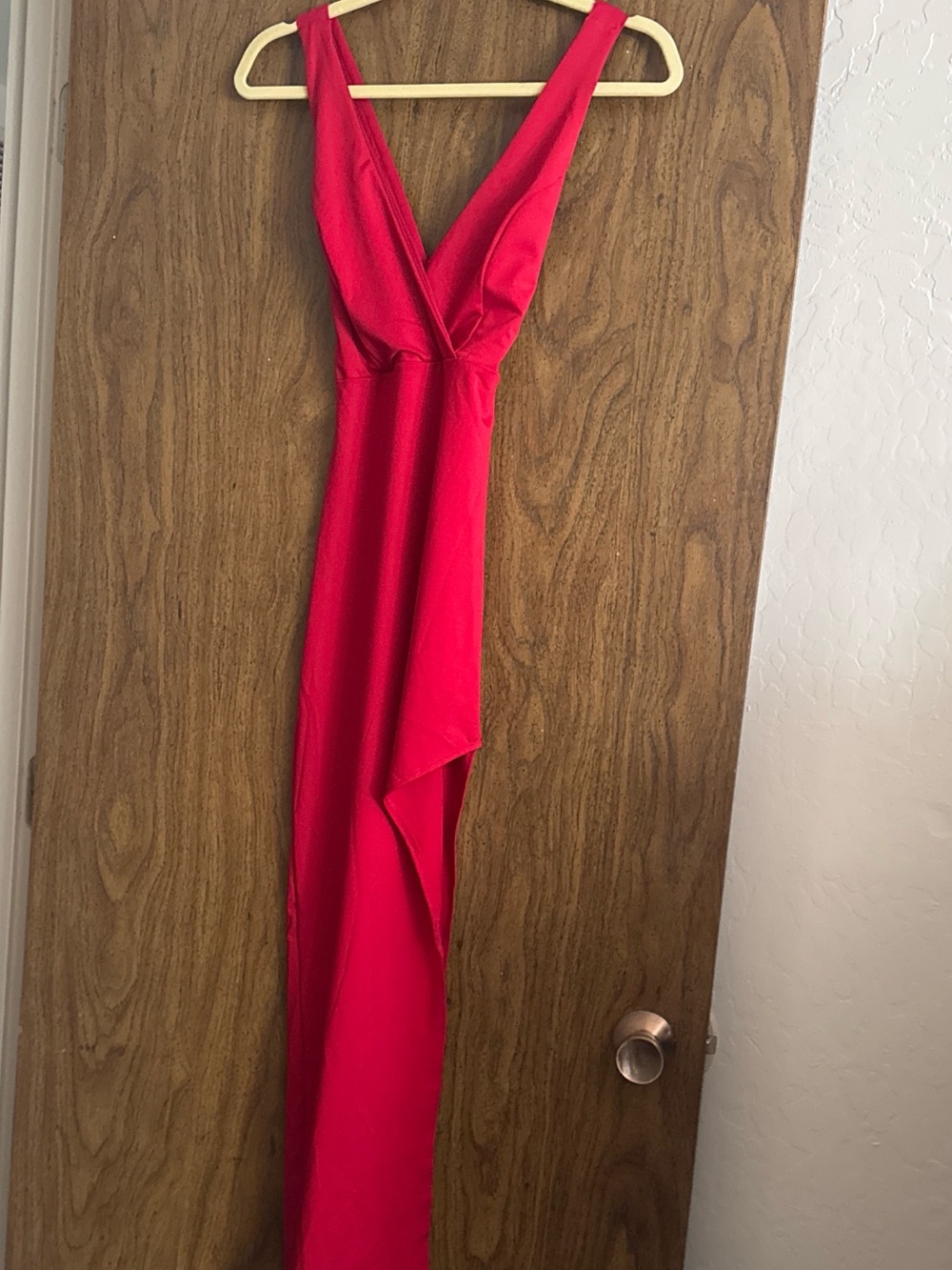 Red Maxi Dress with Deep V Neckline